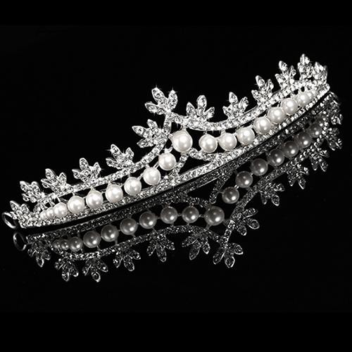 Vương Miện Cài Tóc Đính Đá Ngọc Trai Giả Cho Cô Dâu