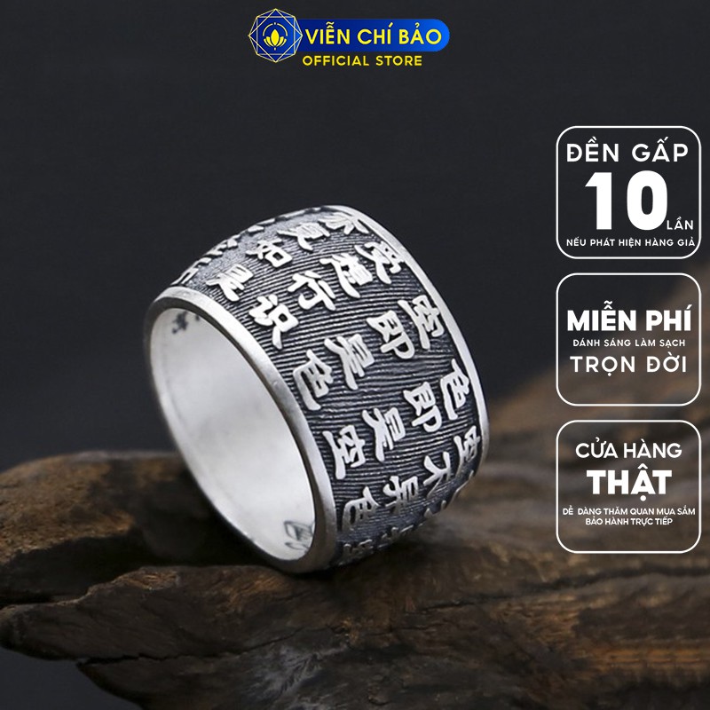 Nhẫn bạc nam Bát Nhã Tâm Kinh liên hoa khắc chữ nổi chất liệu bạc Thái 925 thương hiệu Viễn Chí Bảo N100278