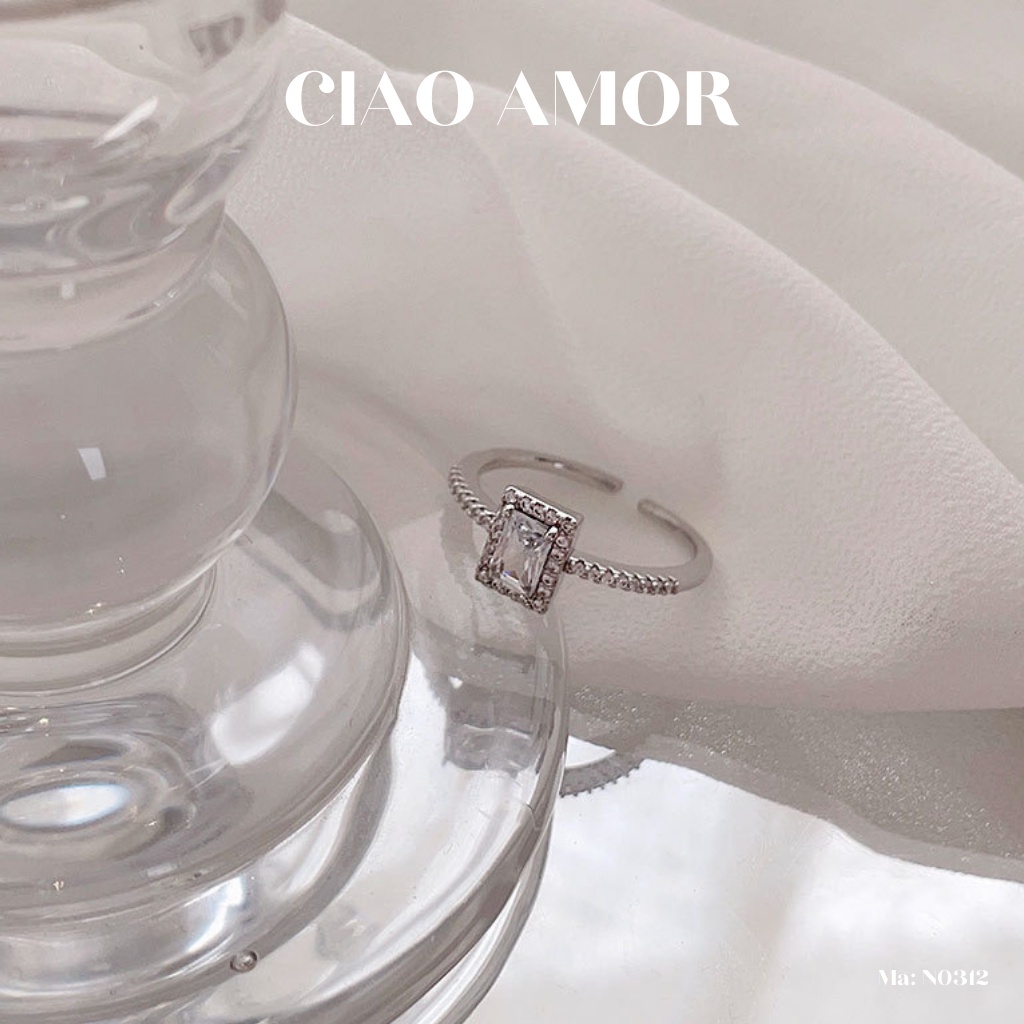 Nhẫn nữ bạc đính đá mặt vuông đơn giản sang trọng đính đá viền Trang sức Ciao Amor - N0312