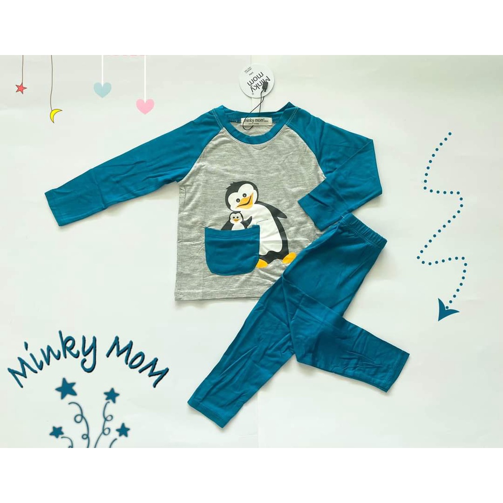 Bộ Thu Đông Thun Lạnh Dài Tay Chim Cánh Cụt Bé Trai Bé Gái Size 8-18kg 💖 Bộ Minky Mom Dài Tay giữ ấm tốt cho bé