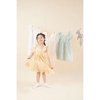 Váy đầm bé gái Annie đầm caro phối ren vàng cho bé từ 9 – 32kg