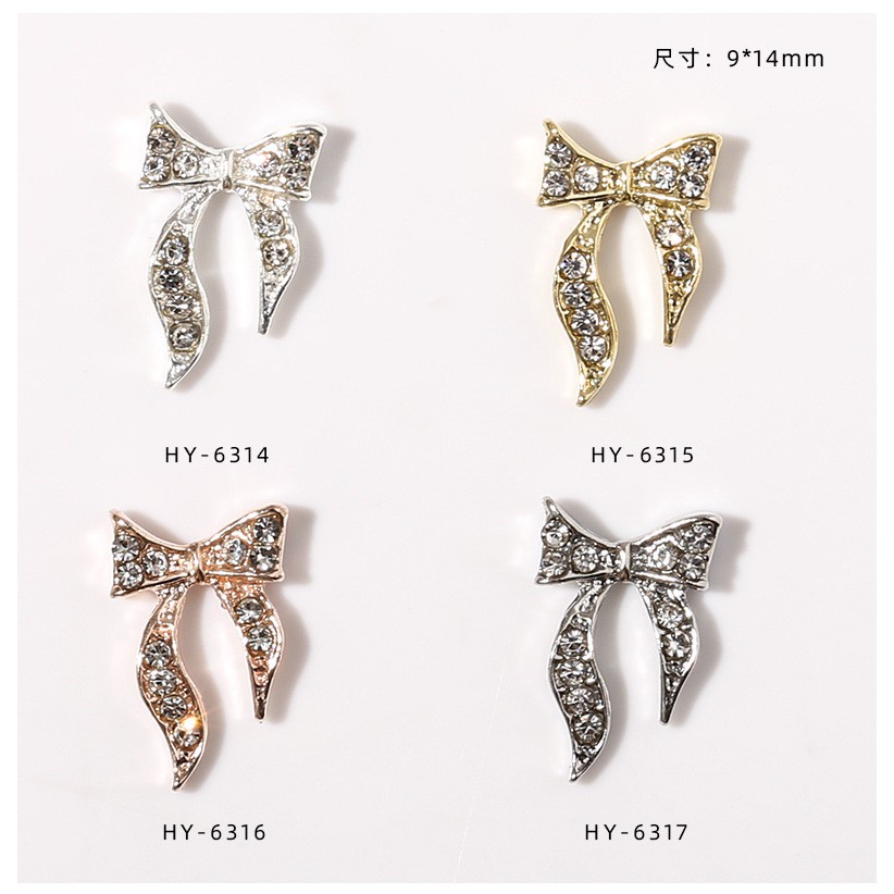 [Hàng mới về] Phụ kiện hình nơ lấp lánh bằng hợp kim màu bạc/ vàng đính móng xinh xắn