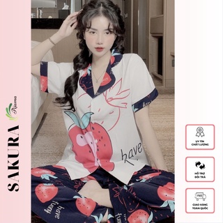 Đồ bộ nữ pijama lụa ngủ mặc nhà tiểu thư tay ngắn quần dài thiết kế dễ thương SAKURA