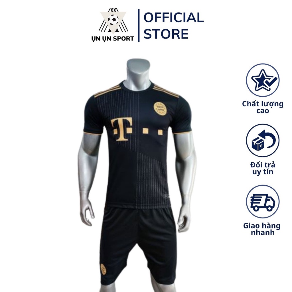 Quần Áo Đá Bóng Nam Nữ Bayer Munich Đồ Bộ Thể Thao Đá Banh Ngắn Tay Đen Chất Vải Thun Lạnh Mùa 2021-2022