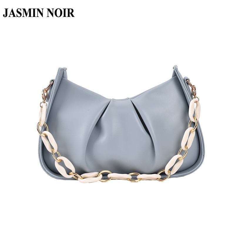 Túi Đeo Vai JASMIN NOIR Bằng Da Pu Màu Trơn Thiết Kế Xếp Ly Dễ Thương Thời Trang Cho Nữ
