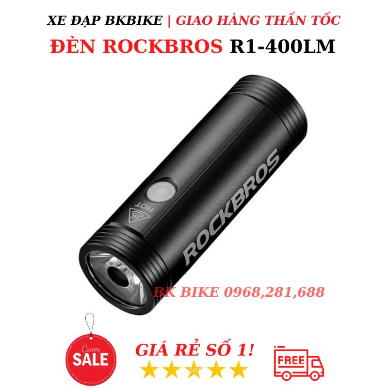 Đèn Xe Đạp Rockbros R1-400 Lm - Vỏ Nhôm Đúc, Bóng Led, Sáng Tới 10 Tiếng