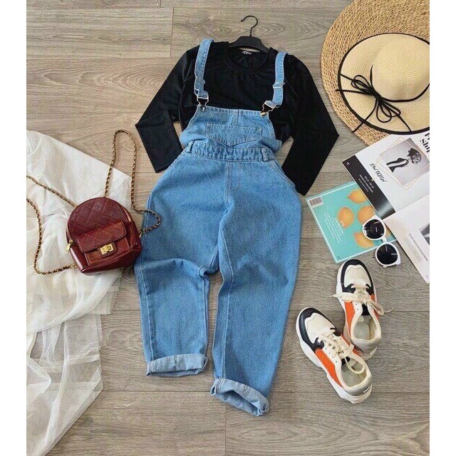 Quần dài yếm jean trơn phối túi hộp lớn - yếm bò ulzzang phong cách Hàn quốc - Hot trend | BigBuy360 - bigbuy360.vn