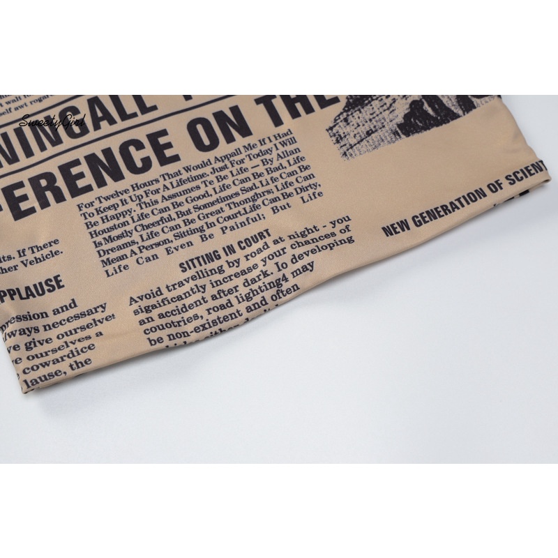 Áo Hai Dây Cổ Thấp In Họa Tiết Báo Chí Thời Trang 2022 Cho Nữ