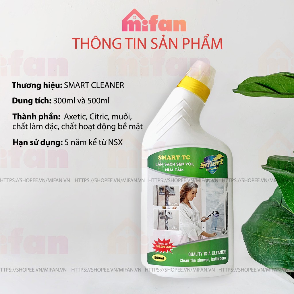 Nước Tẩy Rửa Sen, Vòi Inox, Tường Sàn Gạch Nhà Tắm SMART tc -  Làm Sạch Cặn Canxi, Vết Nước Cứng, Bẩn Lâu Ngày