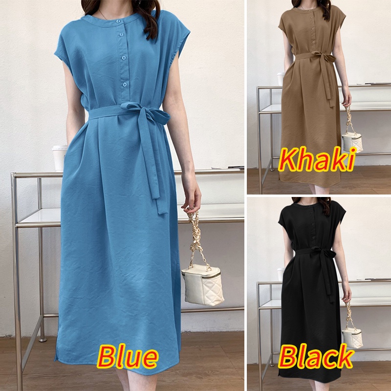 Đầm ZANZEA cổ tròn tay ngắn có nút cài phía trước thời trang cho nữ