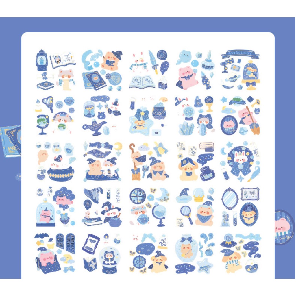 Set 10 tấm sticker/nhãn dán chủ đề MAGICAL ANIMAL chất liệu PET PVC họa tiết nổi bật dễ thương trang trí sổ