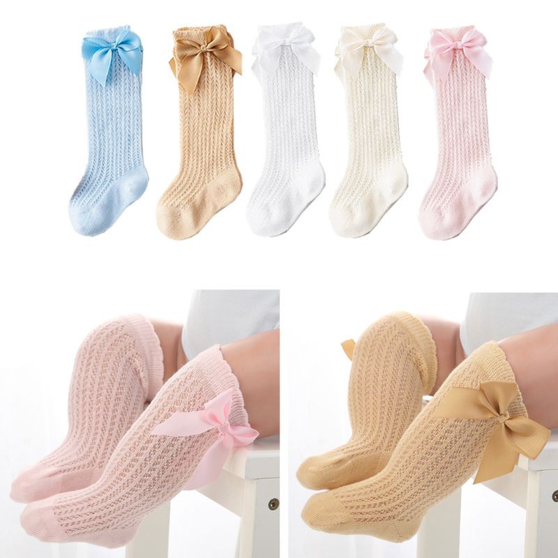 Vớ Cotton Cao Cổ Đính Nơ Xinh Xắn Dành Cho Bé Gái 0-2 Tuổi