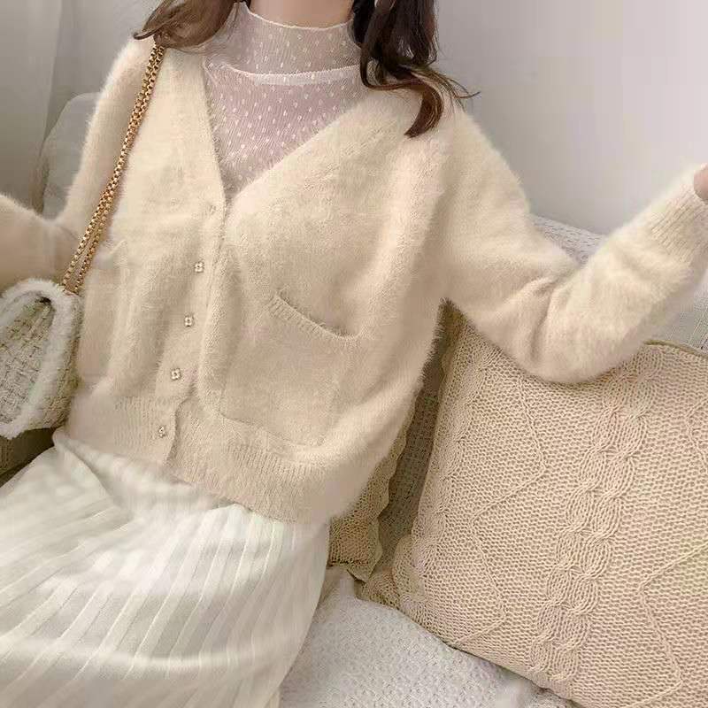 Áo Lưới Tay Dài Loe Phối Ren Họa Tiết Chấm Bi Dành Cho Nữ