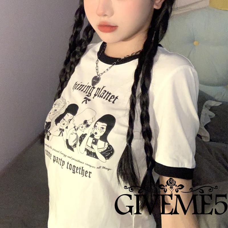 Áo thun nữ ngắn tay cổ tròn in hình nhân vật hoạt hình