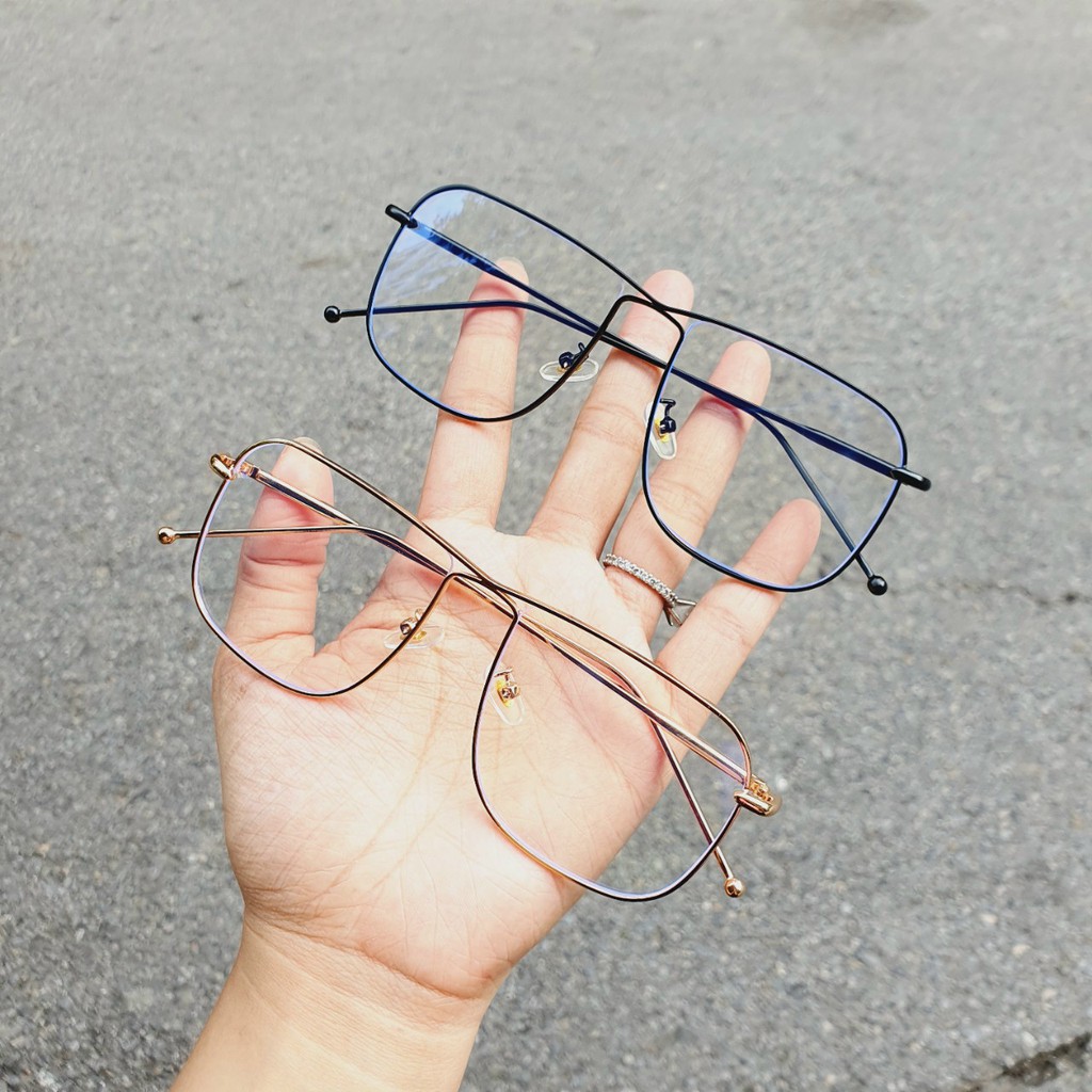 Kính mắt kim loại, gọng kính vuông titan cao cấp unisex