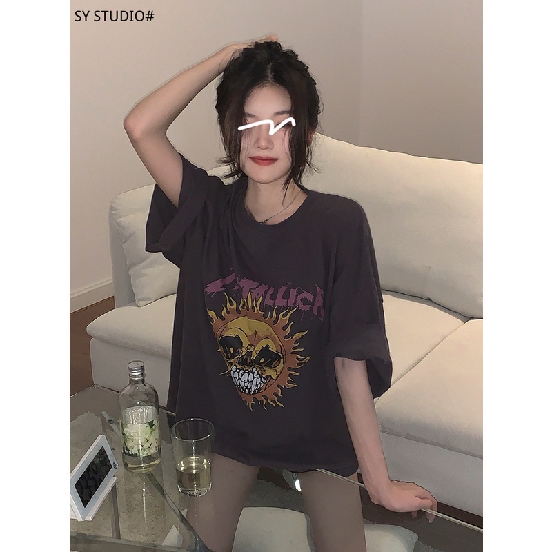 Áo thun SUXI tay ngắn cổ tròn dáng rộng phong cách thời trang Hàn Quốc