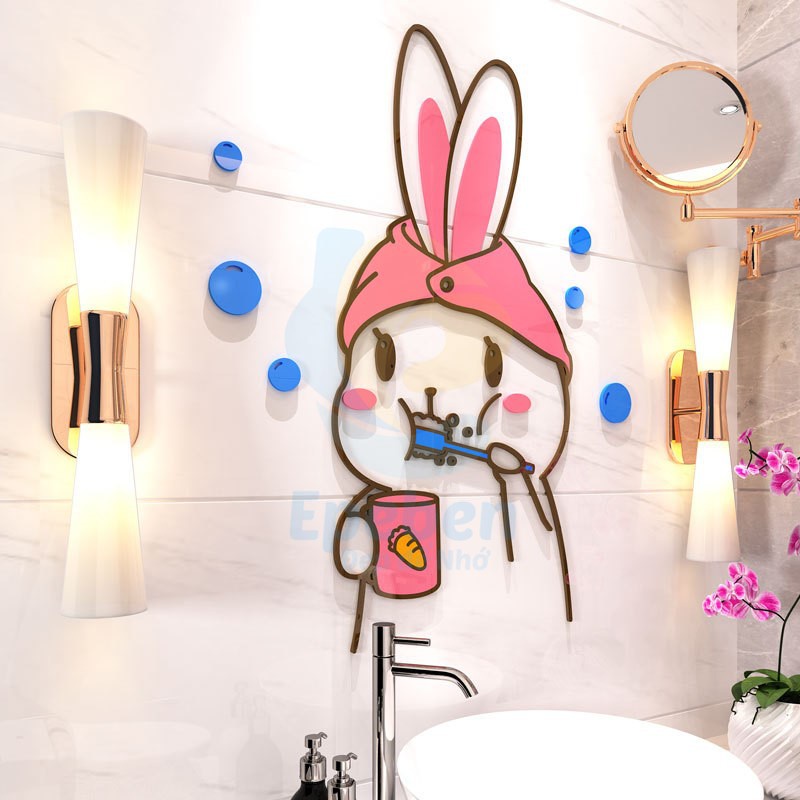 Tranh dán tường mica 3d decor khổ lớn bé thỏ Dán Cửa trang trí mầm non, phòng cho bé Nhiều Size - EPeBen