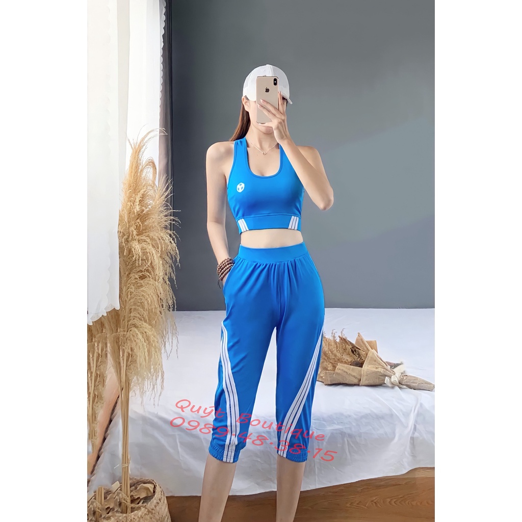 [TẶNG KÈM MÚT] SET BỘ ÁO BRA QUẦN LỬNG 3 SỌC TẬP NHẢY ZUMBA EROBIC GYM YOGA NỮ D009