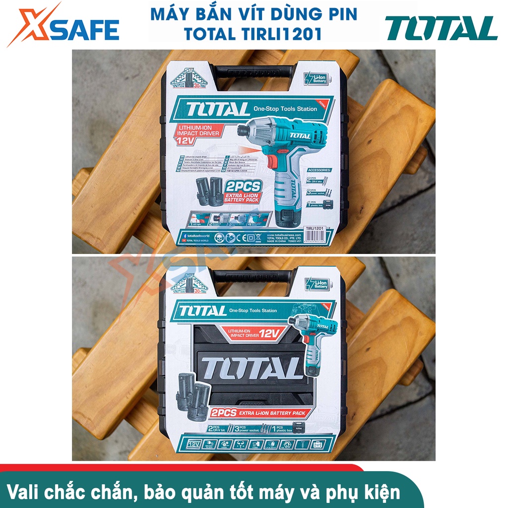 Máy băn vít pin TOTAL TIRLI1201 12V, đầu lục giác 1/4&quot;(6.35mm), kèm 2 pin 1.5Ah, vali nhựa đựng tiện lợi - chính hãng