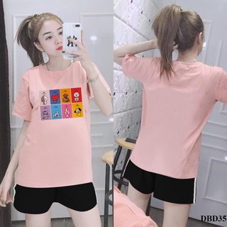 [Mẫu Bán Chạy] Đồ Bộ Mặc Nhà Cao Cấp Quần Đùi 1 Sọc Áo In Hình Sticker Siêu Dễ Thương-DBD35