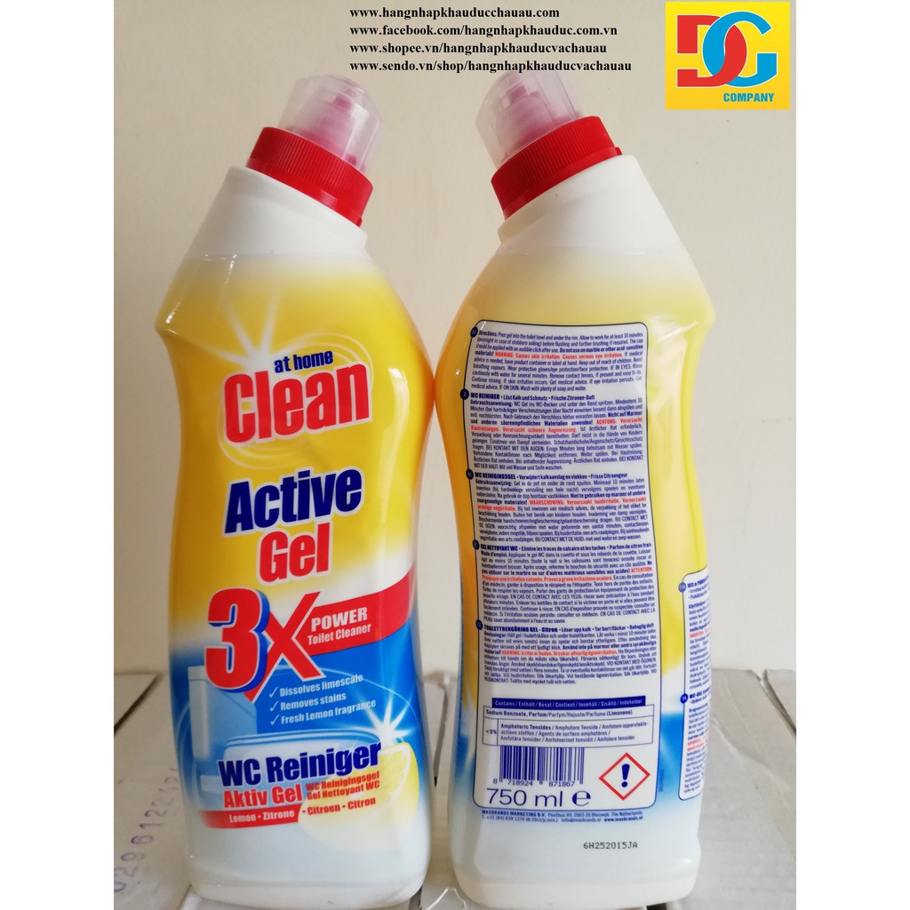 Nước Tẩy Rửa Nhà Vệ Sinh Clean At Home Active Gel 3x 750ml/Chai Hà Lan