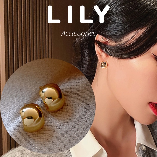 Khuyên Tai Nữ Dáng Basic Mạ Vàng Nguyên Khối LILY V1.34