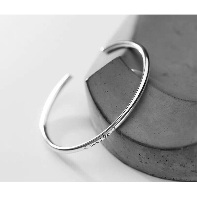 Vòng tay trơn đơn giản cá tính bạc chuẩn 99 bóng đẹp chữ smile