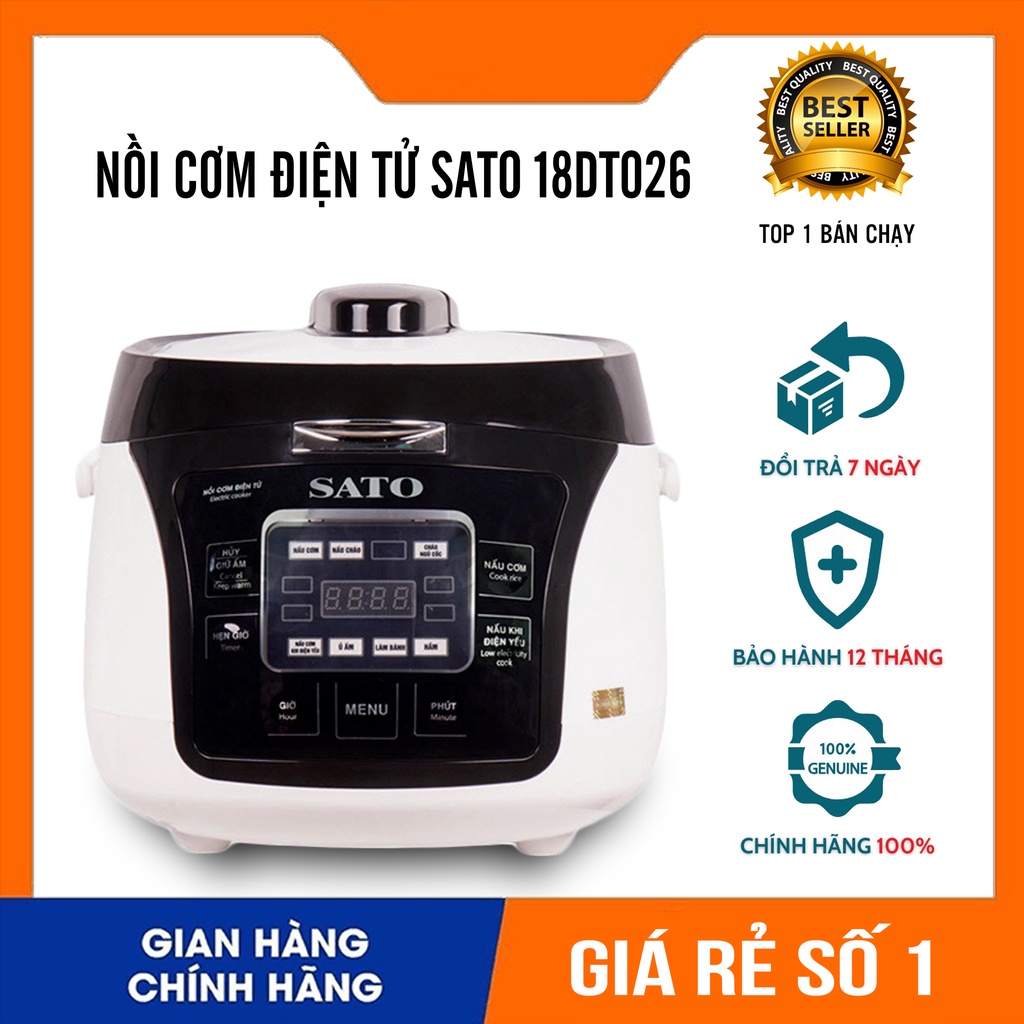 Nồi cơm điện tử sato 18DT026 dung tích 1.8L, Nồi cơm điện đa năng cho gia đình - Chính hãng 1 đổi 1 bảo hành 12 tháng