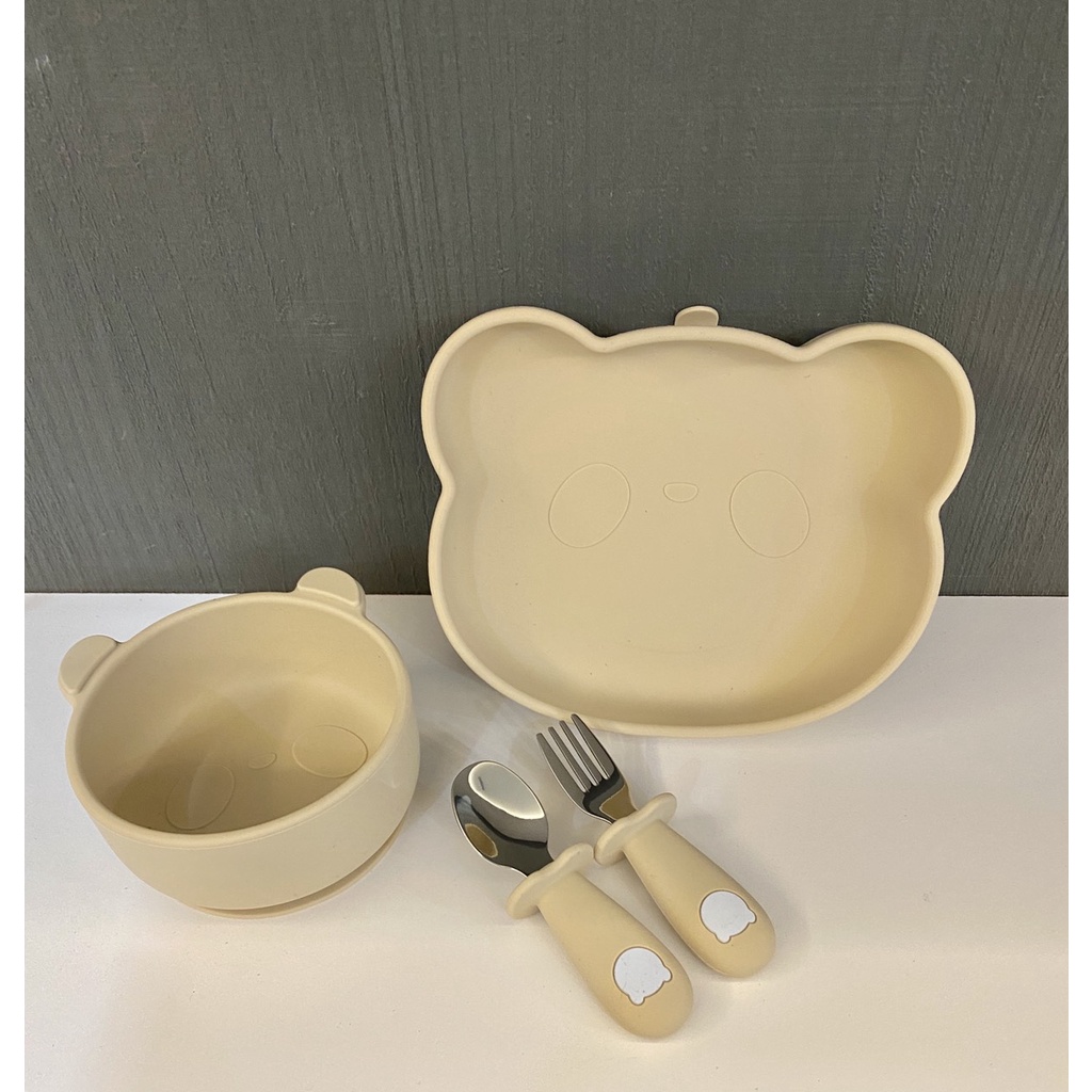 Đĩa ăn dặm silicon hình Gấu có đế hít sàn BAR-ROT SILICON FOOD PLATE chính hãng Korea | Đĩa silicon tập ăn dặm cho bé