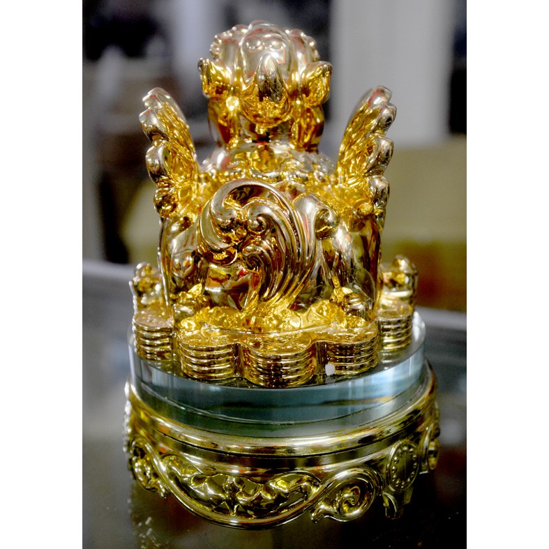 Tượng Tỳ Hưu phong thủy,chiêu tài lộc sơn xi vàng có đế xoay cao 15cm