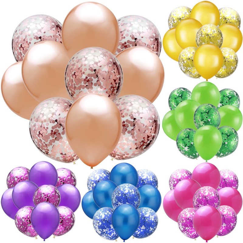 Set 10 Bong Bóng 12 Inch Trong Suốt Đính Sequin Nhiều Màu Sắc Trang Trí Tiệc Sinh Nhật