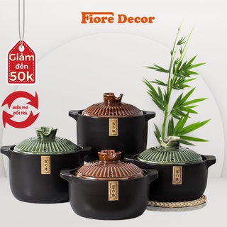 Nồi sứ tráng men cao cấp nắp nâu và xanh rêu phong cách retro fiore