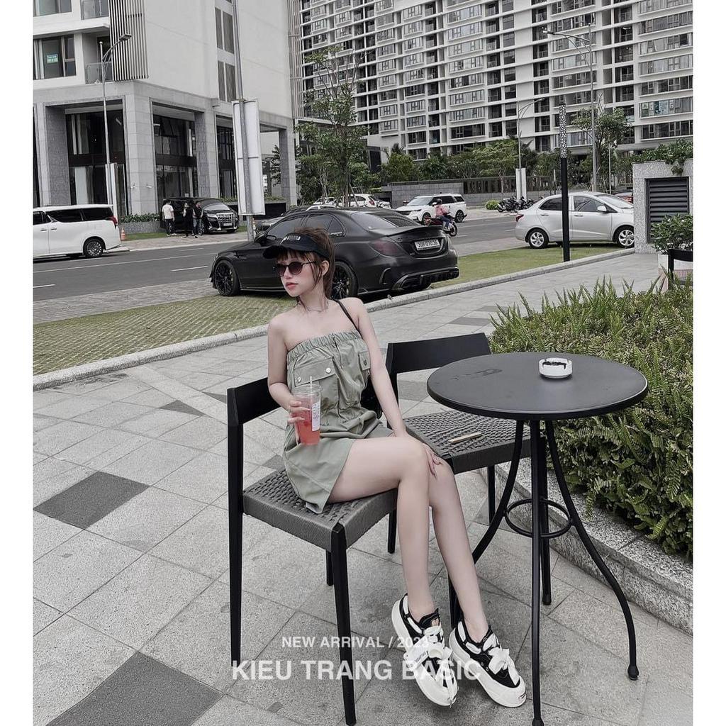 JUMPSUIT XÁM ỐNG BO CHUN TÚI NẮP SHORT ĐÙI