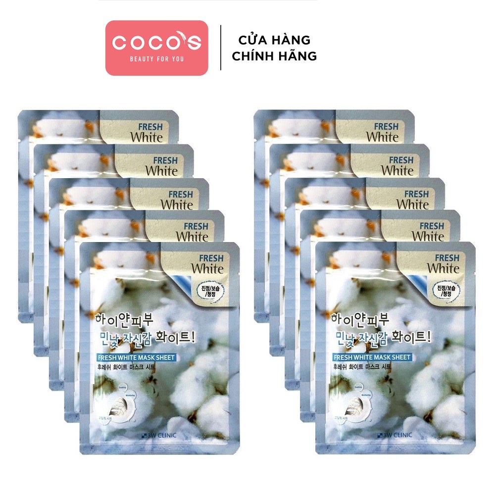 Combo 10 Mặt nạ dưỡng da tuyết 3W Clinic Fresh White Sheet Mask 23g x 10