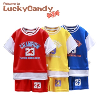 Trang phục thể thao LuckyCandy 2 món tay ngắn khô nhanh phong cách mùa hè cho bé trai 3-8 tuổi