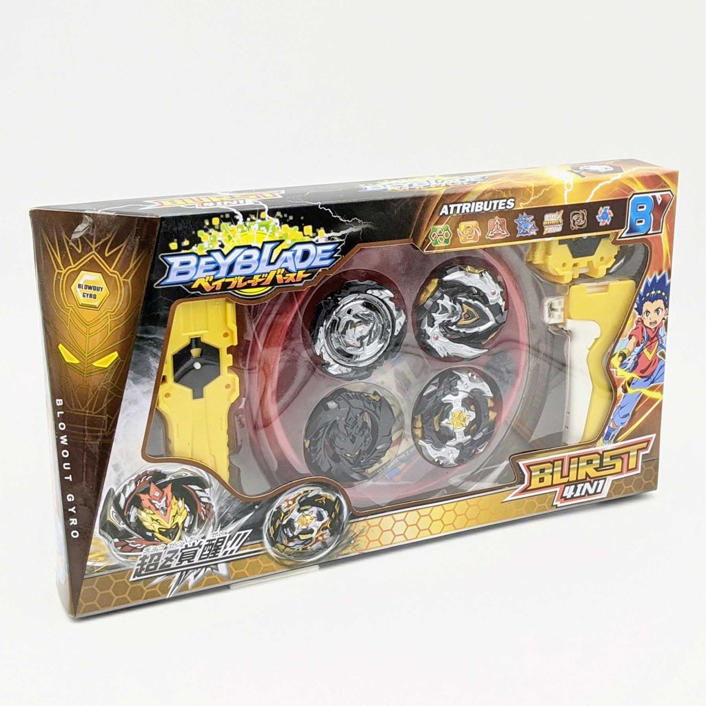 Bộ 4 Con quay BeyBlade + 2 Tay phóng + Sàn đấu - Con quay vòng xoay thần tốc