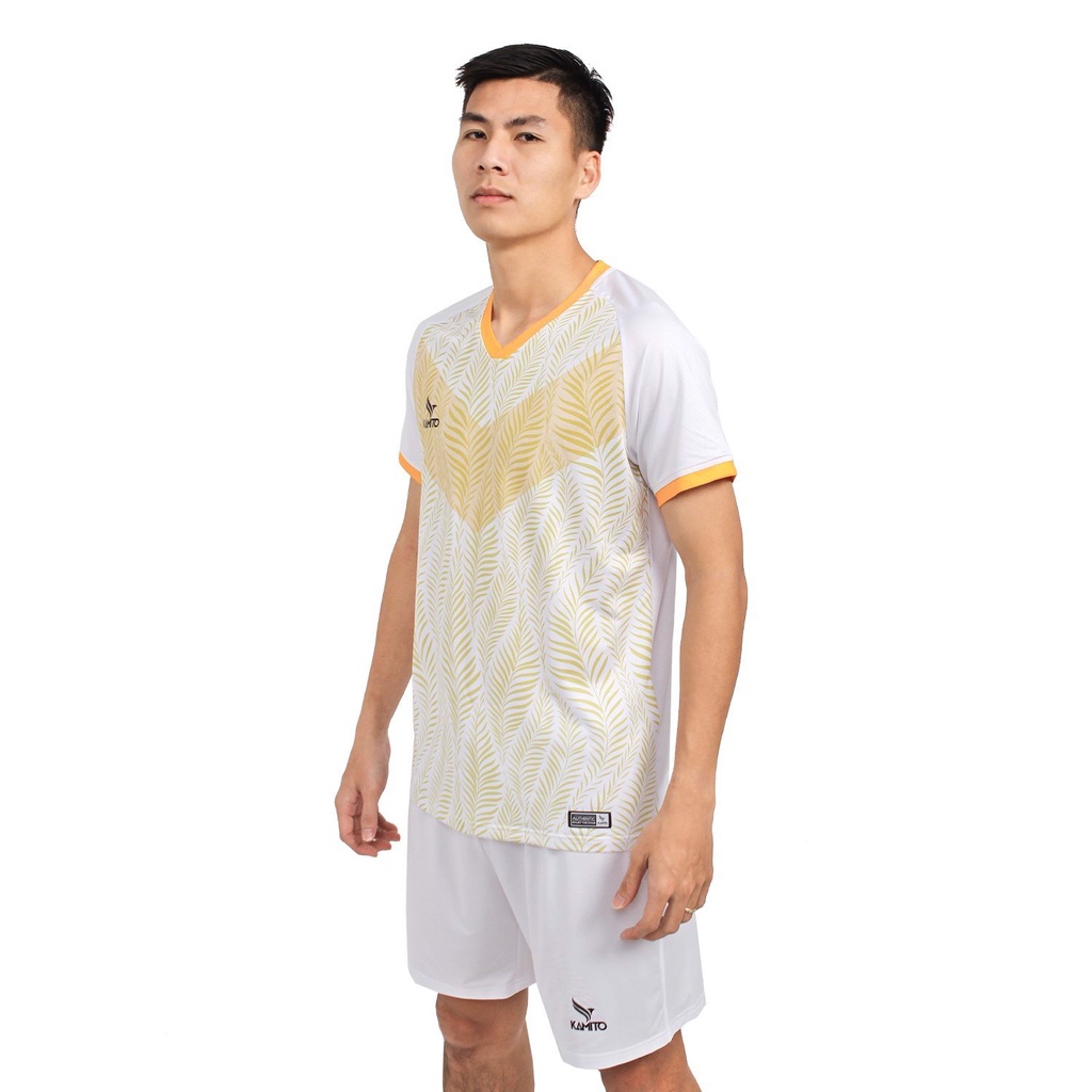Bộ quần áo bóng đá Kamito KMSH210250 họa tiết lá màu trắng vàng