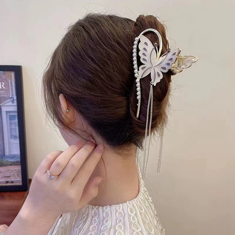 Kẹp tóc càng cua HAIMEIKANG thiết kế bươm bướm/ chuồn chuồn hợp kim đính hạt ngọc trai nhân tạo cao cấp dành cho nữ