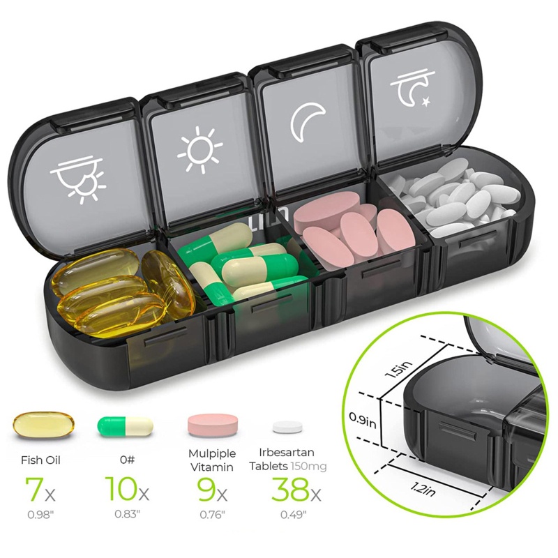 Hộp Đựng Thuốc Theo Tuần 4 Lần Màu Đen Cho Ngày 7 Ngày