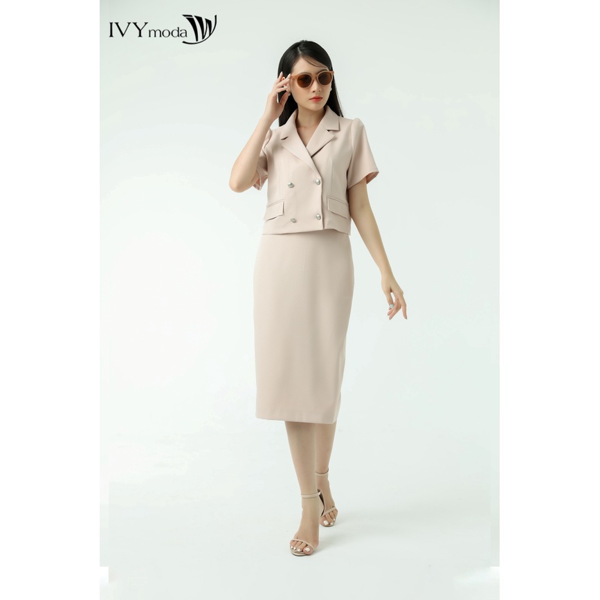 Bộ áo blazer croptop và chân váy nữ IVY moda MS 61M7508