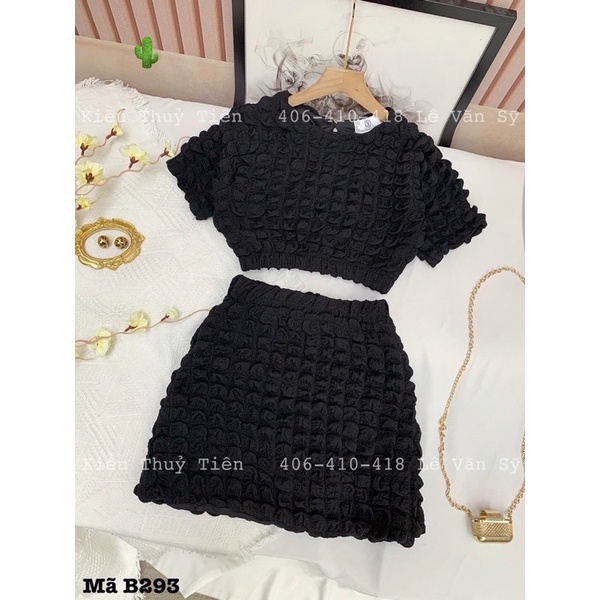 Set đầm vải xốp, Set Bộ Áo Croptop Tay Ngắn Chân Váy Chất Liệu Vải Xốp Cao Cấp Nhiều Màu Đẹp Quyến Rũ alohaP8877