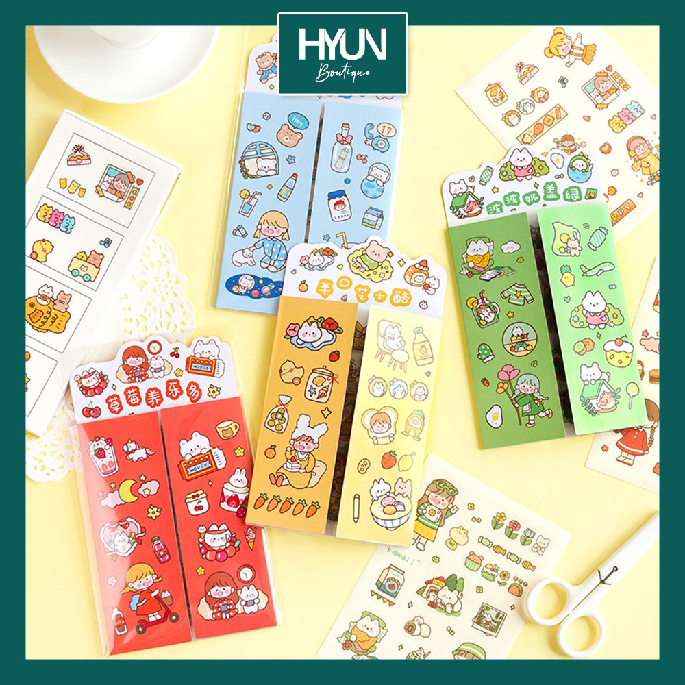 SET 10 tờ Sticker dán PVC và Washi Hyun Boutique Trang trí sổ tay Bullet Journal DIY