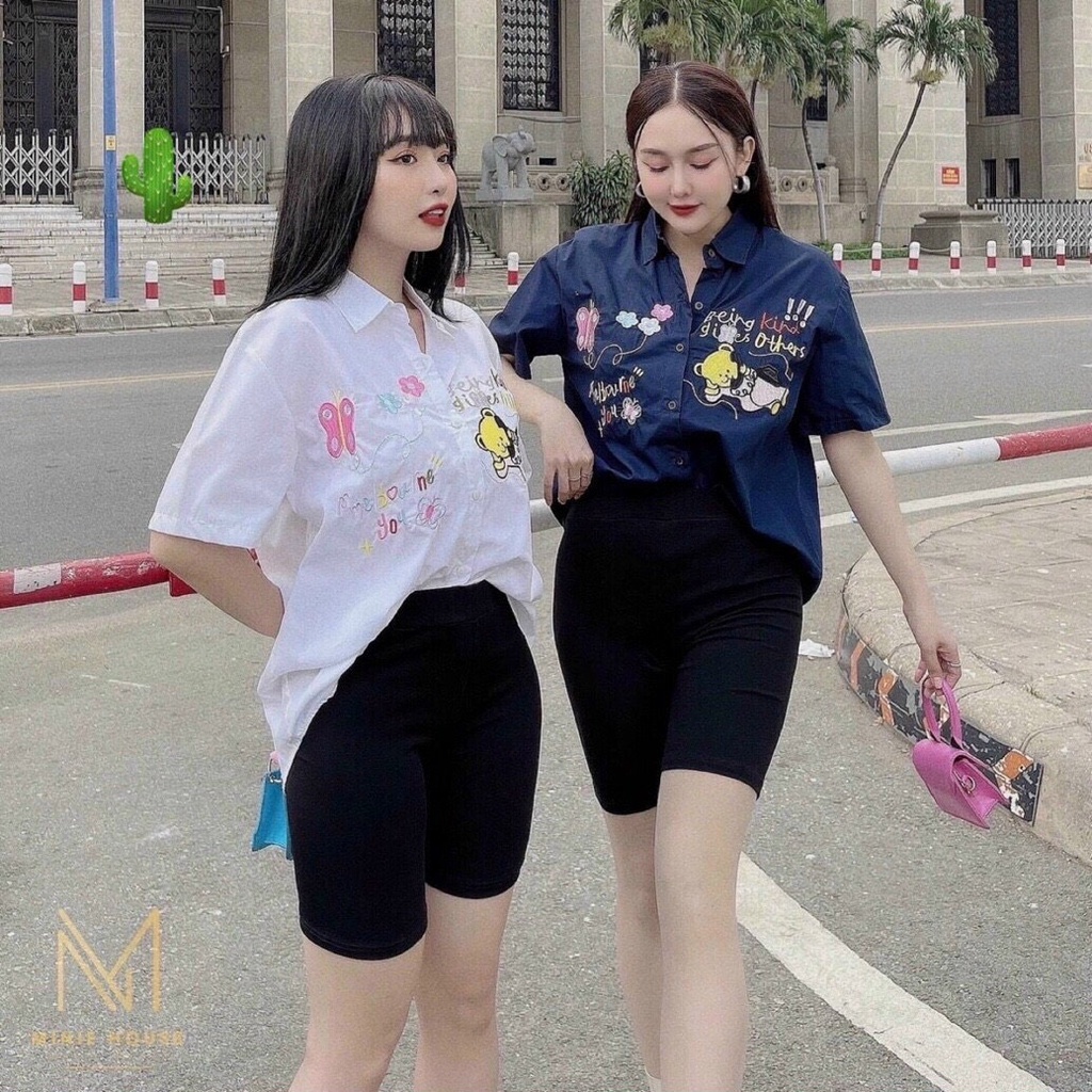 Áo Sơmi nữ in hình họa tiết vui nhộn - Áo Sơ mi nữ form rộng chất vải đẹp