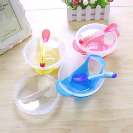 Bát ăn dặm chống đổ kèm thìa báo nóng cho bé