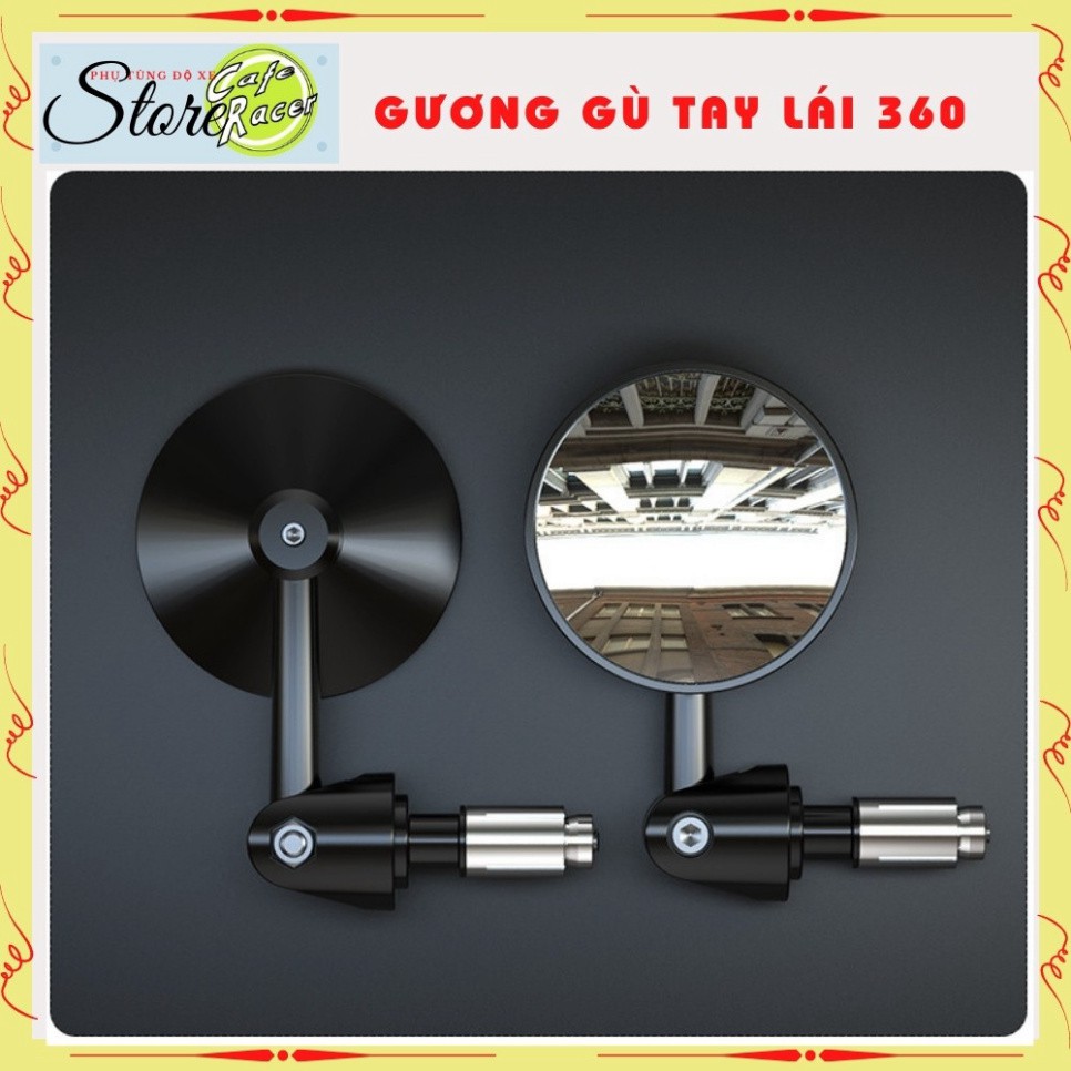 Gương gù tay lái CAFE RACER kính gù tròn cao cấp làm gương kiểng xe độ xoay 180