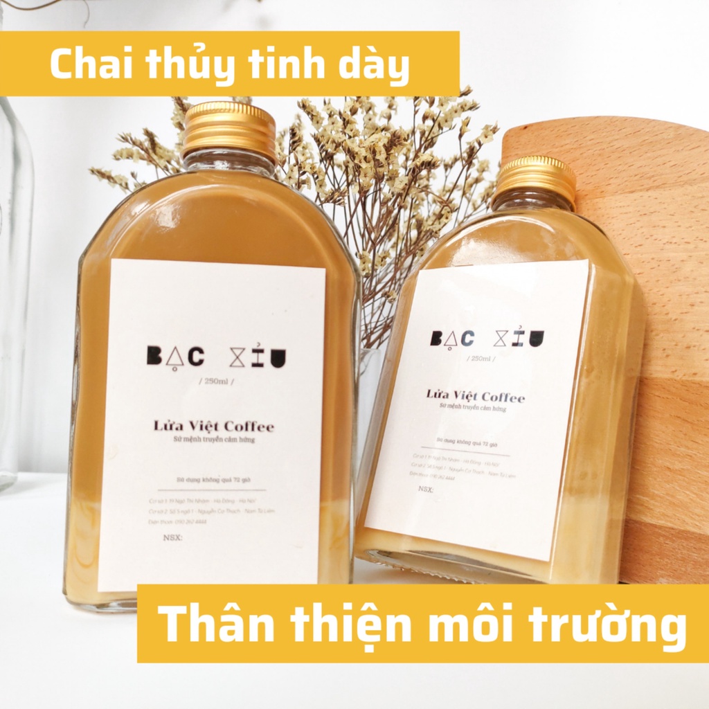 Chai Cà phê Bạc Xỉu 250ml cafe đóng chai thủy tinh dày đẹp sang trọng tinh tế có quai đan dây sản phẩm bảo vệ môi trường