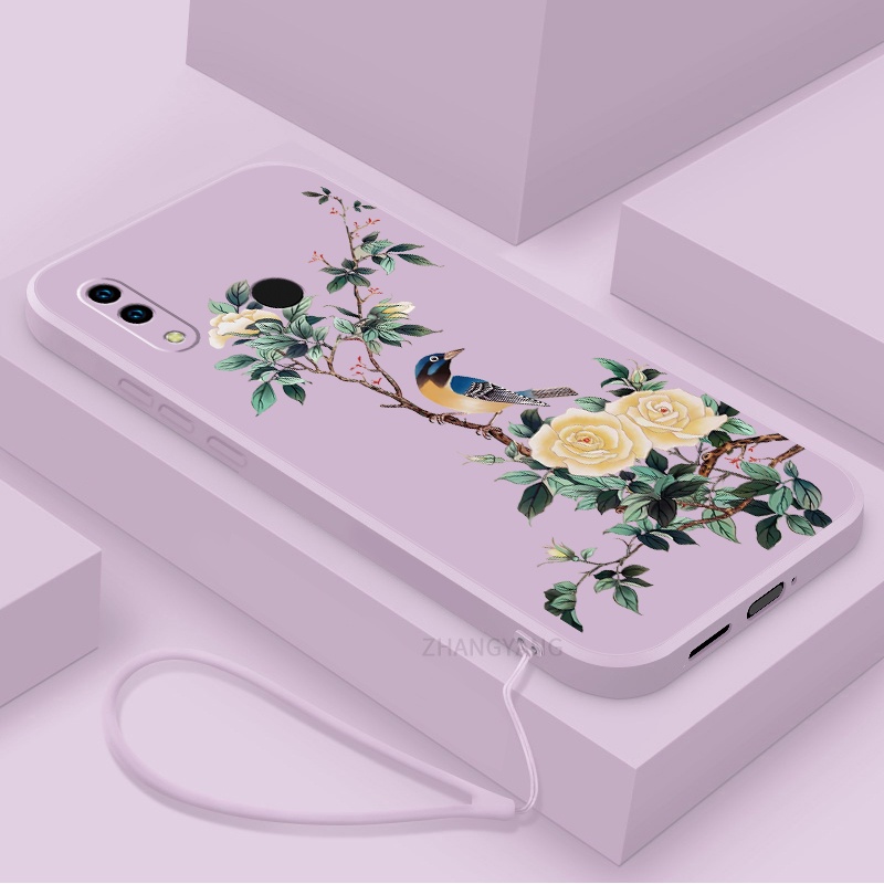 Ốp Điện Thoại TPU Mềm Họa Tiết Hoa Và Chim Có Dây Đeo Cho Huawei nova 3i nova 3