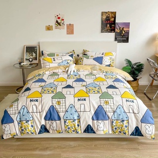 Bộ chăn ga gối cotton poly ngôi nhà