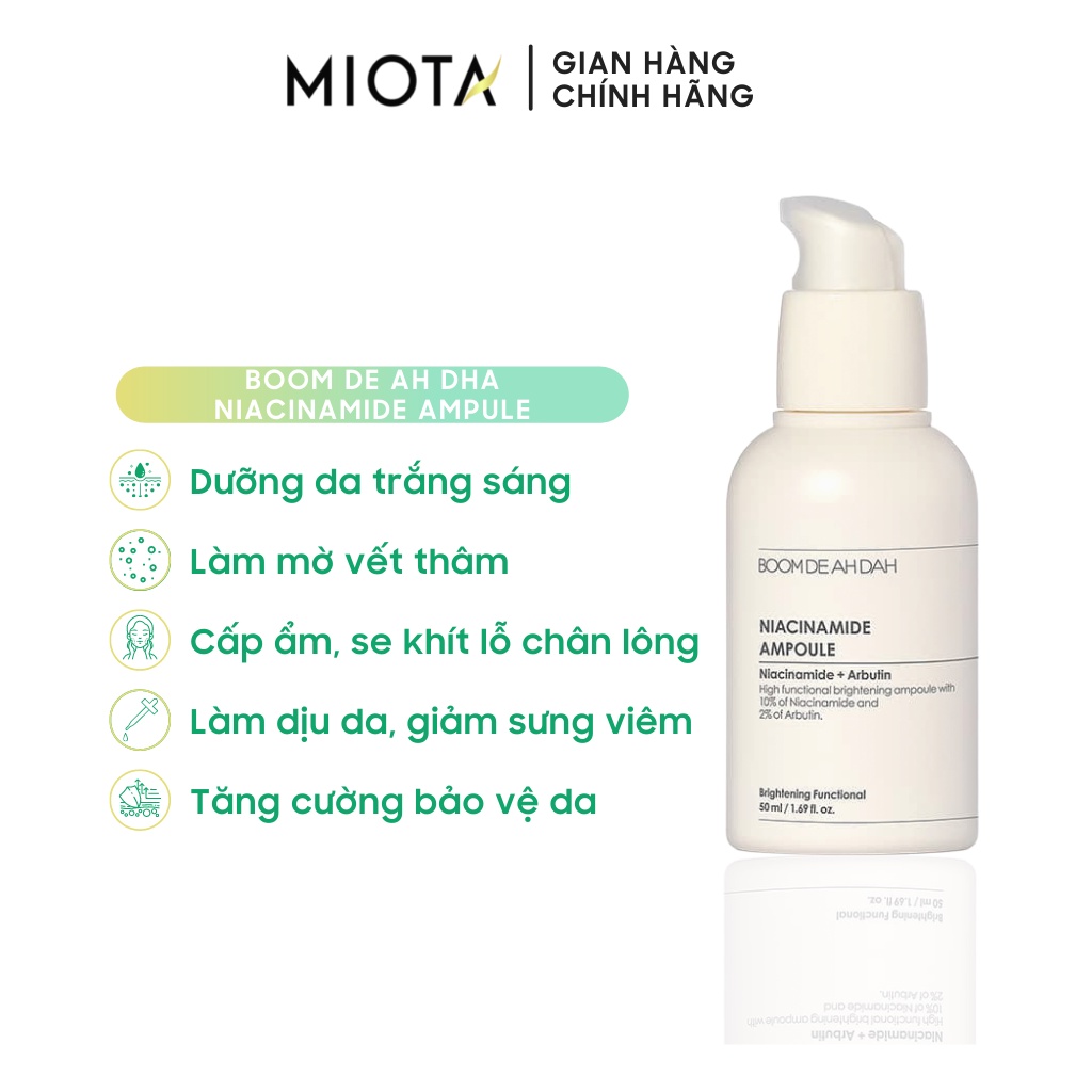 Serum dưỡng trắng Boom De Ah Dah Niacinamide 10% + Arbutin 2% Ampoule giảm mụn, cấp ẩm 50ml