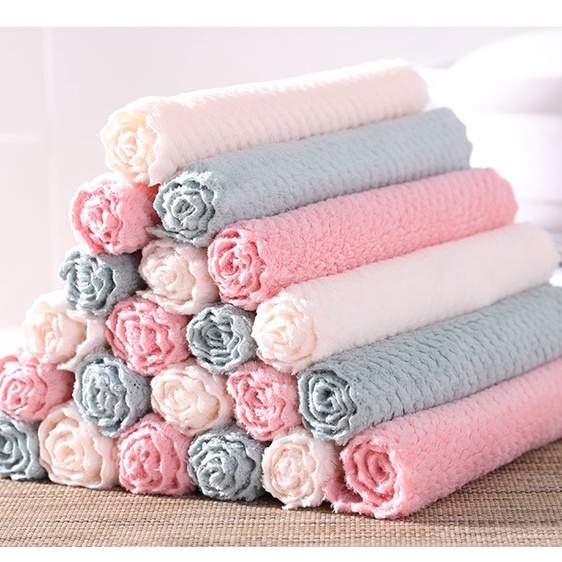 Combo 10 Khăn Lau Đa Năng 2 Mặt Siêu Thấm Hút Không Xù Lông Nhanh Khô Lau Sạch Nhà Bếp, Xoong Nồi, Rửa Chén Nhiều Màu